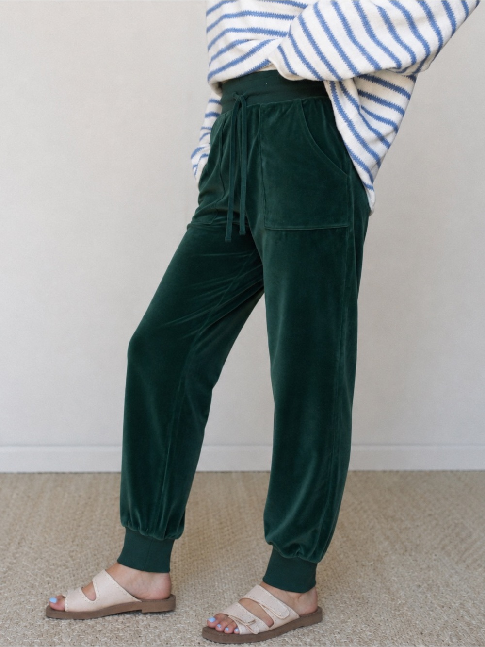 Stars Above Luxe Emerald Green Velour High Rise Jogger Lounge Pants Cozy, S